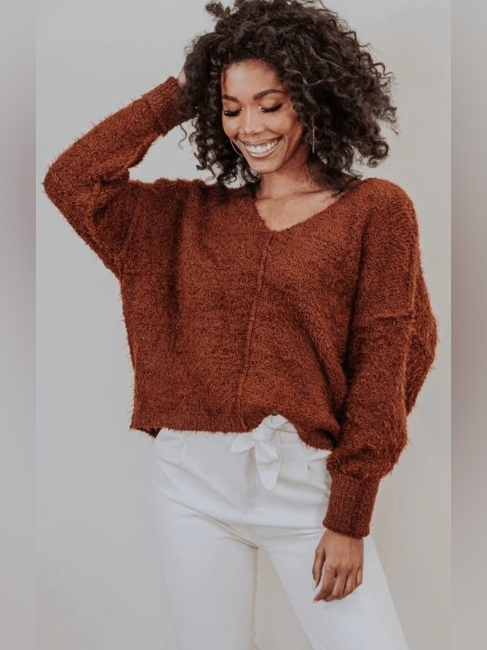 Free People Mocha Java Icing V-Neck Pullover Women's Size Large